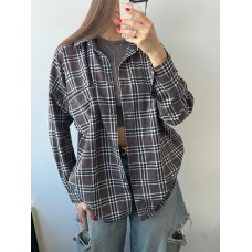 Рубашка унисекс в клетку (фланель) темно-коричневый