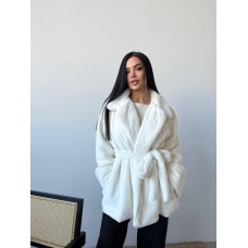 Женская шубка на подкладке с поясом (мутон) молоко