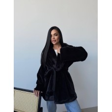 Женская шубка на подкладке с поясом (мутон) черный