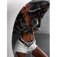 Легкая рубашка с длинным рукавом в клетку фланель голубой