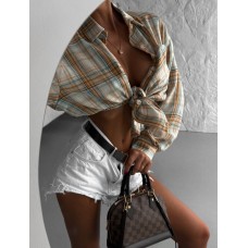 Легкая рубашка с длинным рукавом в клетку фланель желтый