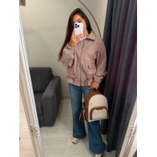 Бомбер на молнии с карманами+кулиской по низу кашемир принт елочка бежевый