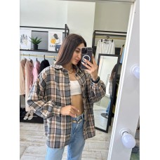 Рубашка объемная в клетку с длинным рукавом бежевый