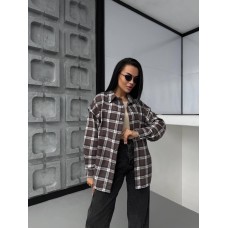 Рубашка в клетку удлиненная свободного оверсайз фасона шоколад