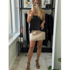 Шелковая мини юбка с кружевом бежевый