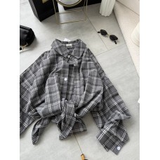 Рубашка в клетку свободного кроя серый с мелкой белой клеточкой