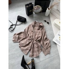 Рубашка в клетку свободного кроя бежевый