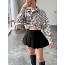 Рубашка с длинным рукавом в клетку оверсайз фланель бежевый мелкая клетка