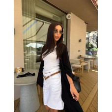 Трикотажный длинный кардиган оверсайз с поясом черный