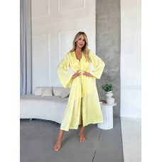 Шелковый Комплект (рубашка ассиметриченого кроя+длинный халат) лимон