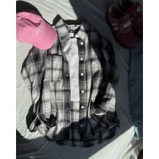 Рубашка oversize в клетку с длинным рукавом молочный