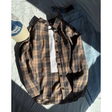 Рубашка oversize в клетку с длинным рукавом песок