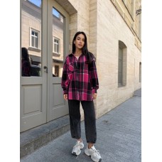 Рубашка с длинным рукавом в клетку малина