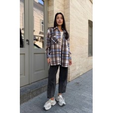 Рубашка с длинным рукавом в клетку голубой