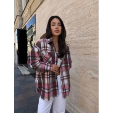 Рубашка с длинным рукавом в клетку розовый