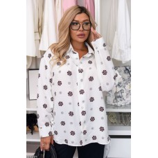 Шелковистая рубашка с разрезом на спине на пуговицах принт цветочек-молочный