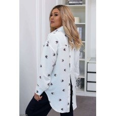 Шелковистая рубашка с разрезом на спине на пуговицах принт клубника-молочный