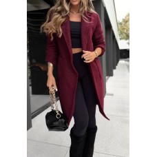 Кардиган с карманами на подкладке букле марсал