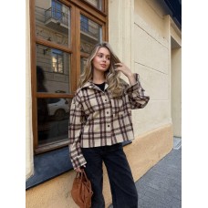 Укороченная oversize рубашка с байки бежевый