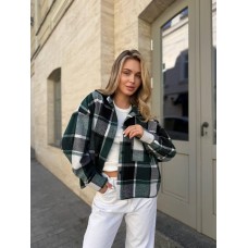 Укороченная oversize рубашка с байки зеленый