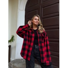 Oversize рубашка с байки свободного кроя красный