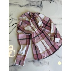 Удлиненная кашемировая рубашка в клетку с лого нашивкой розовый