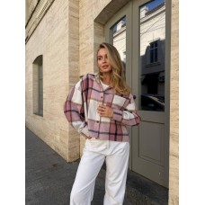 Укороченная oversize рубашка с байки пудра