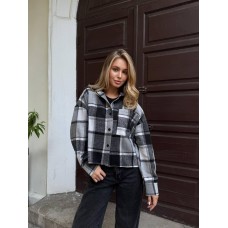 Укороченная oversize рубашка с байки черно-серый