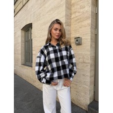 Укороченная oversize рубашка с байки черный