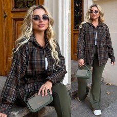 Рубашка oversize-фасон в клетку из мягкой фланели коричневый