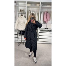 Стеганая куртка-пальто удлиненная (плащевка) черный