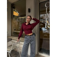 Силуэтная базовая рубашка на пуговицах бордо