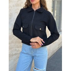 Куртка-Бомбер на молнии с карманами (замша на дайвинге) черный