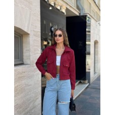Куртка-Бомбер на молнии с карманами (замша на дайвинге) бордо