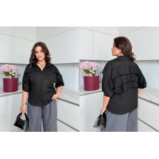 Нежная рубашка с карманами на рруди+воланами на спинке черный