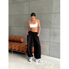 Спортивные брюки из трехнитки на флисе по низу резинка черный