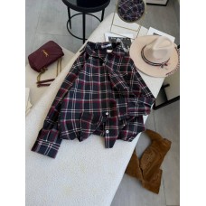 Яркая рубашка в клетку из легкой ткани синий+бордо