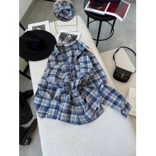 Яркая рубашка в клетку из легкой ткани синий+белый