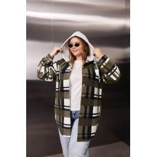 Рубашка с капюшоном и накатом на спинке (Флис клетка+тринитка) хаки