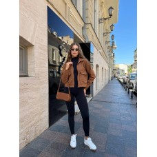 Куртка-Бомбер на молнии с карманами (замша на дайвинге) рыжий