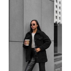 Рубашка из объемного барашка с карманами черный