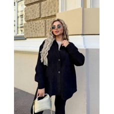 Рубашка на пуговицах вельветовая оверсайз батал черный