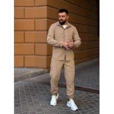 Мужской вельветовый костюм: рубашка на пуговицах и удобные джогеры с карманами Бежевый