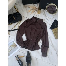 Элегантная рубашка с длинными рукавами с манжетами шоколад