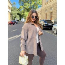 Рубашка на пуговицах вельветовая оверсайз батал мокко