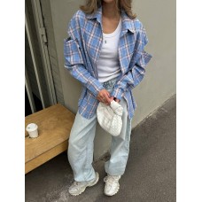 Рубашка в клетку Oversize крой (фланель) голубой