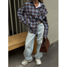 Рубашка в клетку Oversize крой (фланель) шоколад