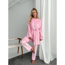 Пижамный комплект-тройка: футболка+халат с поясом+штаны розовый барби