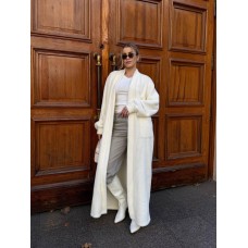 Кардиган в макси длине с карманами молоко