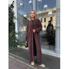 Макси Кардиган из альпаки с карманами шоколад